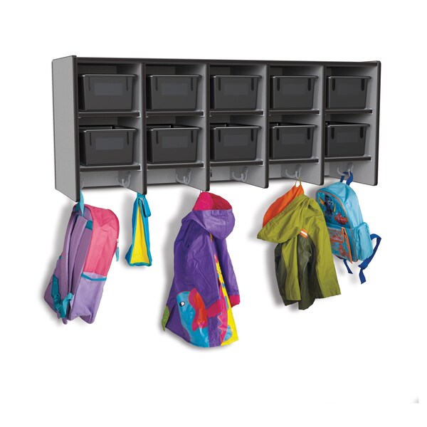 Rainbow Accents 10 Section Wall Mount Coat Locker, with Trays, Black